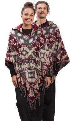 Ponczo z wzorami PANKAJ bordowo-beżowy II.