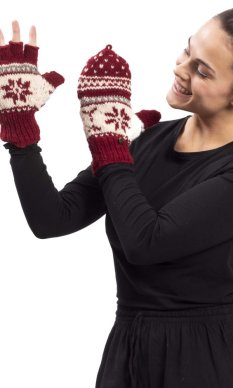 Vlněné převlékací rukavice / červeno-bílá I.