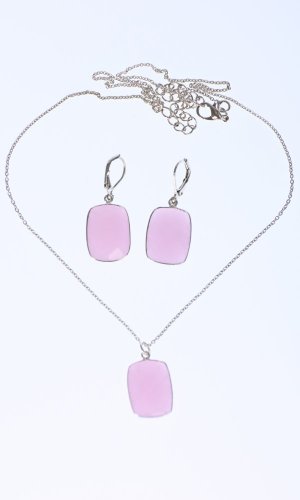 Set náhrdelník a náušnice růžový hranatý - Varianta: Stříbrný řetízek