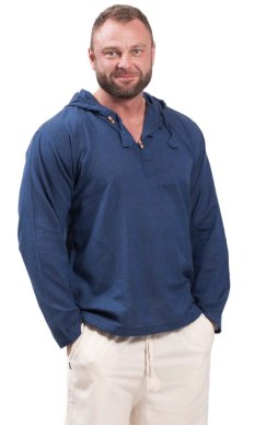 Košeľa Classic Nepál / ETNO KURTA s kapucňou tmavo modrá