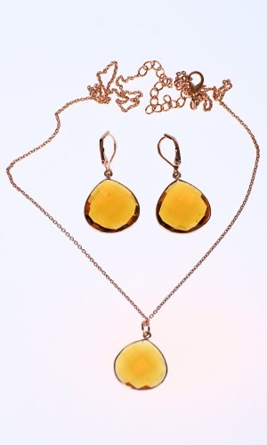 Set náhrdelník a náušnice jantárovo žltý slza - Variant: Strieborná retiazka