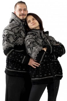 Vlnený sveter s nórskym vzorom čierný a šedý