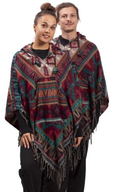 Pončo so vzormi PANKAJ červeno-modré IV.