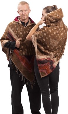 Pončo se vzory PANKAJ hnědo-béžová I.