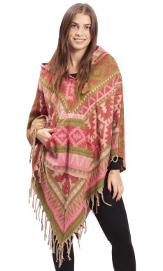 Pončo se vzory PANKAJ červeno-zelená VI.