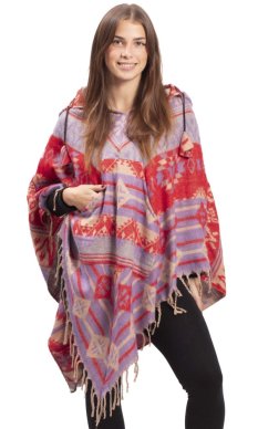 Pončo se vzory PANKAJ fialovo-červená III.
