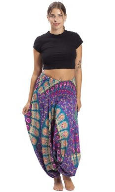 Szarawary / Spodnie haremki THAI MANDALA fioletowo-różowe