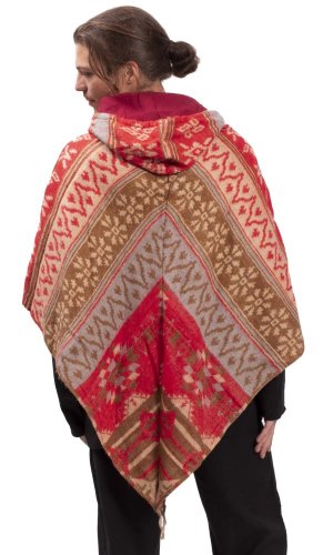 Pončo se vzory PANKAJ červeno-béžová I.