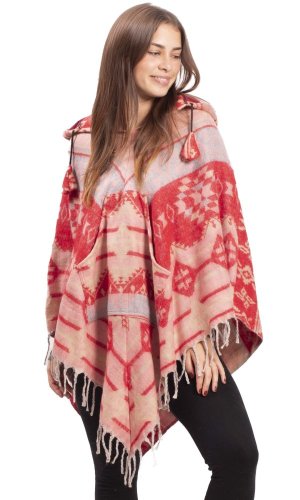 Pončo se vzory PANKAJ růžovo-červená I.