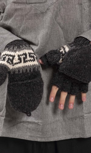 Vlněné převlékací rukavice / šedo-bílá I.