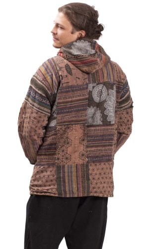 Ciepła kurtka PATCHWORK HARMONY brązowa - Rozmiar: 2XL