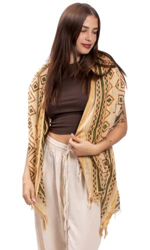 Sarong / szalik JALA / ornament brązowo-zielony