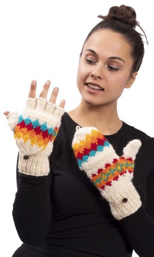 Wełniane rękawiczki z klapką / multicolor I.