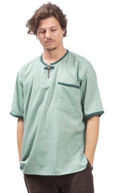 Košeľa / ETNO KURTA MILDRIM s krátkym rukávom  smaragdová II.