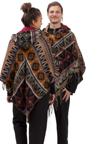 Ponczo z wzorami PANKAJ czarno-ochrowy III.