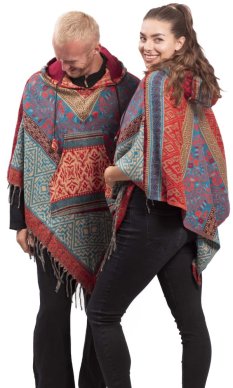 Pončo se vzory PANKAJ červeno-modré X.