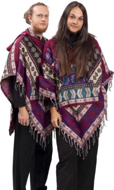 Pončo so vzormi PANKAJ fialovo-červená II.