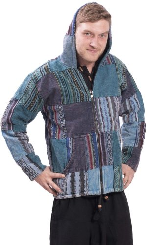 Ciepła kurtka PATCHWORK niebieska