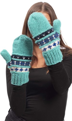 Vlněné palcové rukavice / tyrkysové