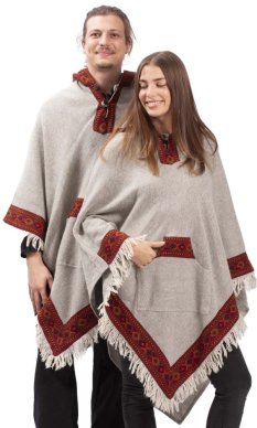 Ponczo wełniane LAHARA RUNA jasnoszare