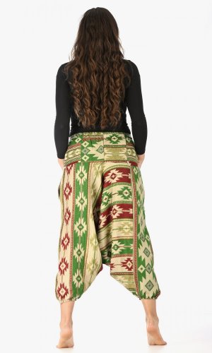 Teplé harémové kalhoty / Sultánky RANGA zelené