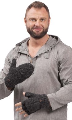 Wełniane rękawiczki z klapką / antracytowe