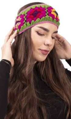 Vlněná čelenka FLOWER / zelená