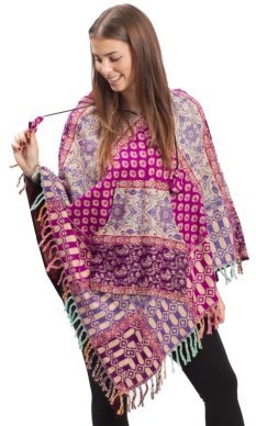 Pončo se vzory PANKAJ růžovo-fialová III.