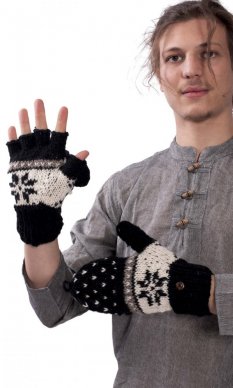 Vlněné převlékací rukavice černo-bílá
