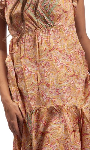 Długa sukienka damska SNEHA żółto-czerwona I.