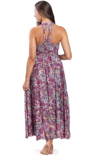 Dlouhé šaty DARJA tyrkysovo-fialové