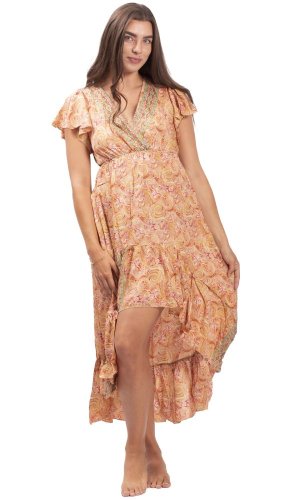 Długa sukienka damska SNEHA żółto-czerwona I.