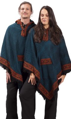 Ponczo wełniane LAHARA RUNA niebieskie II.