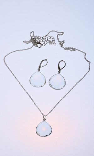 Set náhrdelník a náušnice transparentní slza - Varianta: Stříbrný řetízek