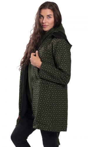 Dámský kabát Květ života zelený - Velikost: XL