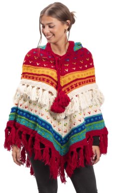 Pončo HIMALAYAN s kapucí červené