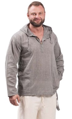 Košile Classic Nepál / ETNO KURTA s kapucí světle šedá