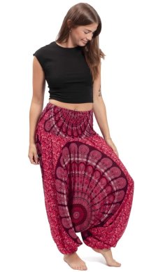 Szarawary / Spodnie haremki THAI MANDALA  czerwone