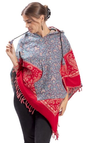 Ponczo z wzorami KHILANA niebieski-czerwone