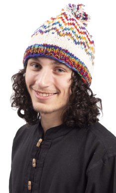 Vlnená čiapka s brmbolcom / biela I.