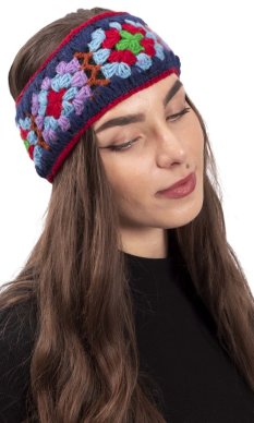 Vlněná čelenka FLOWER / červeno-modrá II.