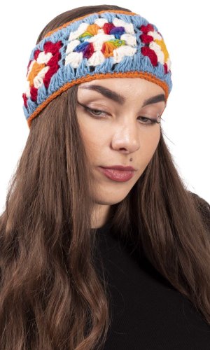 Vlněná čelenka FLOWER / modro-oranžová