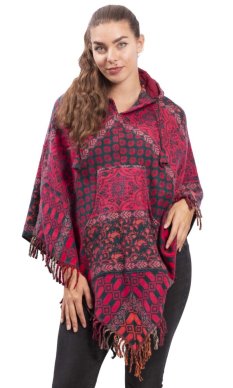 Ponczo z wzorami PANKAJ zielono-różowy I.