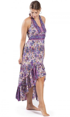 Dlouhé šaty NIDHI bílo-fialové