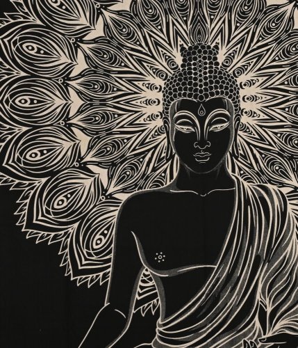 Mandala velká Buddha černo-bílá