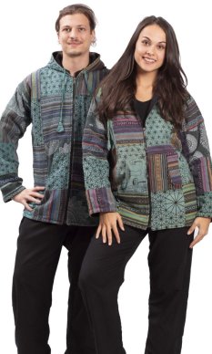 Teplá bunda PATCHWORK HARMONY tyrkysová