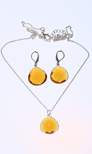 Set náhrdelník a náušnice jantarově žlutý slza - Varianta: Stříbrný řetízek