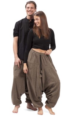 Ciepłe szarawary / Spodnie haremki LAHARA CLASSIC brązowe