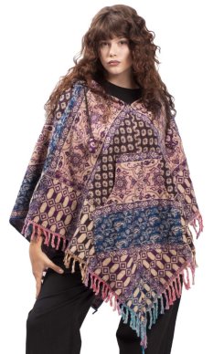 Pončo se vzory PANKAJ fialovo-béžová I.