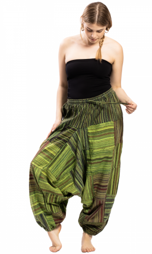 Harémové kalhoty / Sultánky PATCHWORK zelené